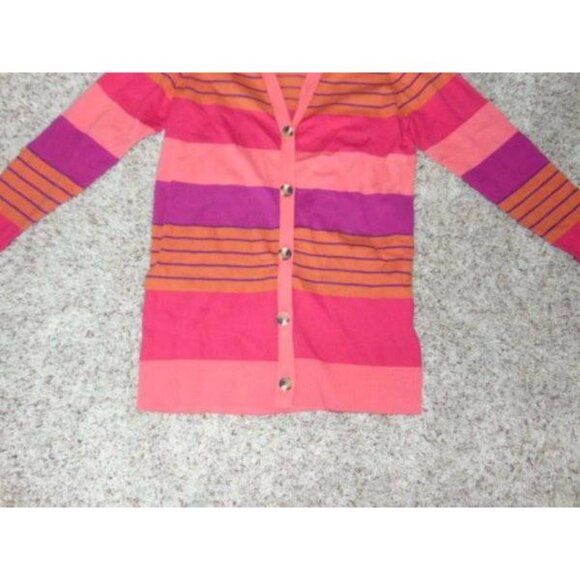 Womens Liz Claiborne Cardigan Sweater Small Pink Stripe Button Front Long Sleeve - Picture 3 of 5